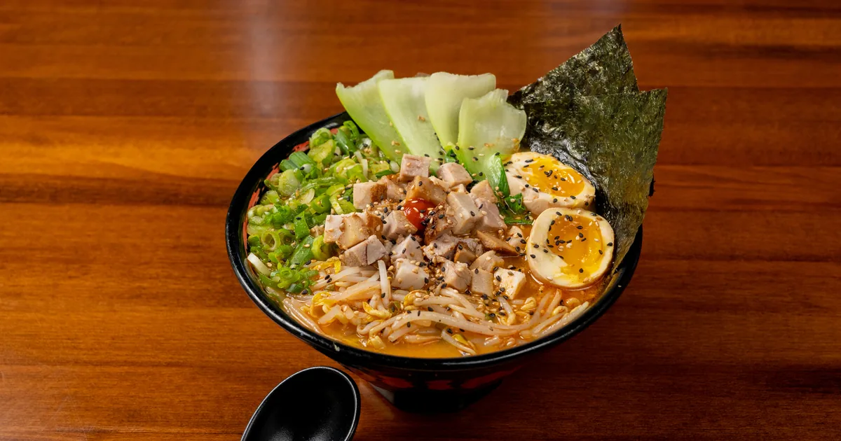 A bowl of Spicy Umami Miso ramen at Bakudan Ramen