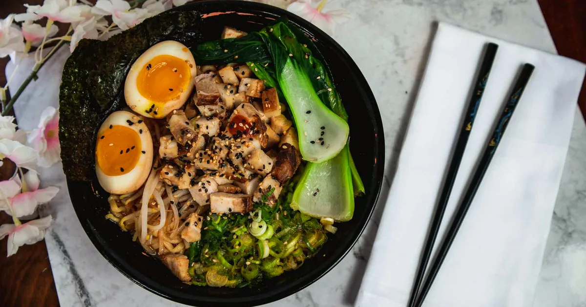 A bowl of Spicy Umami Miso ramen at Bakudan Ramen